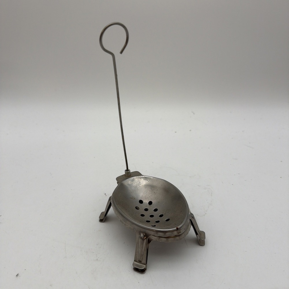 Vintage French Style Footed Metal Egg Dipper Poacher Cooker Hanging Handle